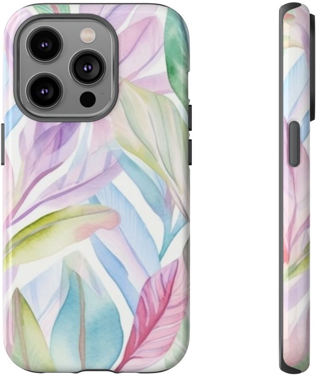 Aquarel Pastelbladeren Patroon – Telefoonhoesje Geschikt voor iPhone 14 Pro