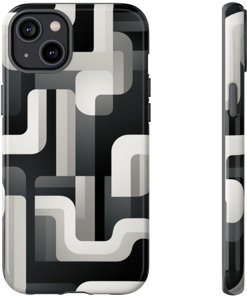Stoer Zwart-Wit Geometrisch Patroon – Telefoonhoesje Geschikt voor iPhone 14 Plus