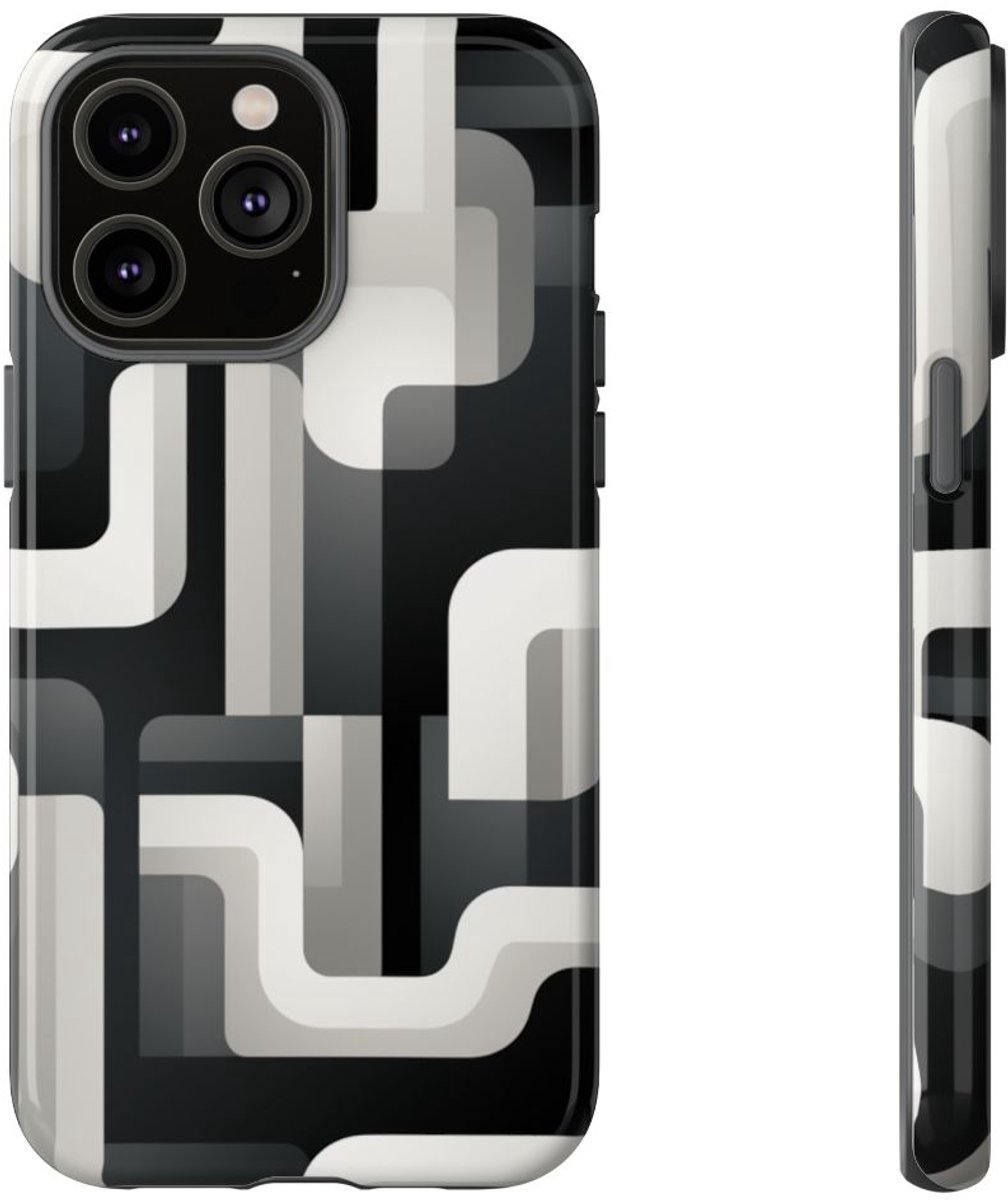 Stoer Zwart-Wit Geometrisch Patroon – Telefoonhoesje Geschikt voor iPhone 14 Pro Max