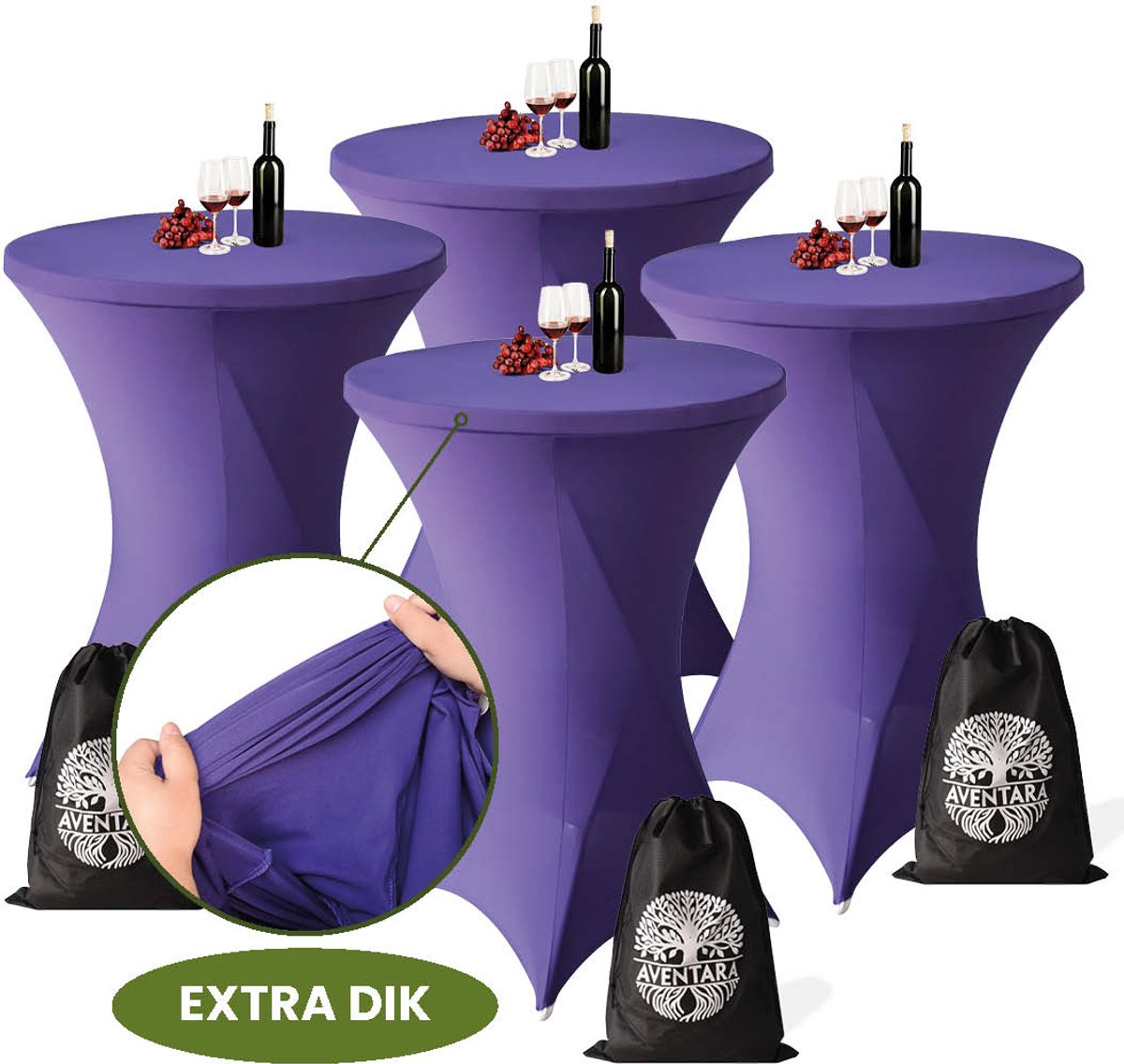 Statafelrok Paars x 4 – ∅80-85 x 110 cm – Premium Stretch Stof – Kras- en Kreukvrije Hoes Extra Dik – Paarse Statafelhoes 4 Stuks met Opbergtas – Statafelrokken Geschikt voor o.a. Horeca, Recepties, Feest, Bruiloft en Evenementen