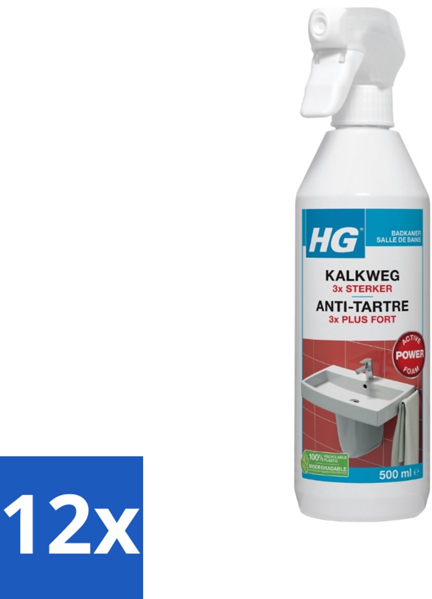 12 x HG Kalkweg Schuimspray 3x Sterker 500 ml - Kalkverwijderaar - Kalkreiniging - Badkamerschoonmaak - Schimmelreiniging - Badkamervuil