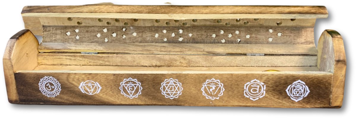 Wierook brander met Chakra tekens - Mangohout- wierook houder
