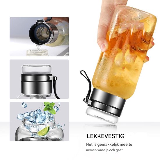 Glazen fles (dubbelwandig) met theefilter 400 ml
