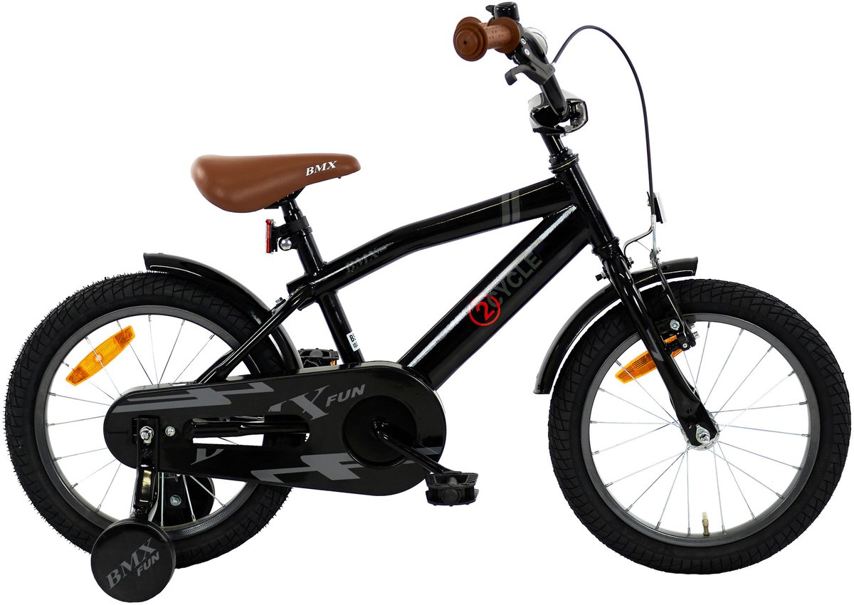 2Cycle BMX-Fun kinderfiets 16 inch (4 tot 6 jaar) voor jongens zwart
