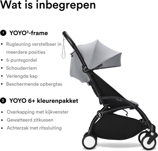 Stokke YOYO3 kinderwagen vanaf 6 maanden - Inclusief zwart frame / Stone zitkussen + luifel - In een handomdraai in- en uitklapbaar - Licht en compact - Past in handbagage — afbeelding 5