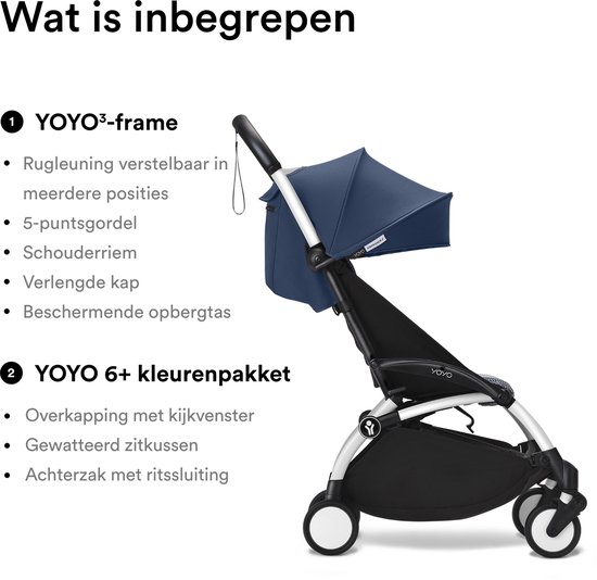 Stokke YOYO3 kinderwagen vanaf 6 maanden - Inclusief wit frame / Air France Blue zitkussen + luifel - In een handomdraai in- en uitklapbaar - Licht en compact - Past in handbagage van Merkloos — afbeelding 5