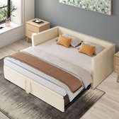 Slaapbank 90/180x200cm – Fluweel Beige – Tweepersoons Sofa Bed met Opklapfunctie, Comfortabel en Ruimtebesparend