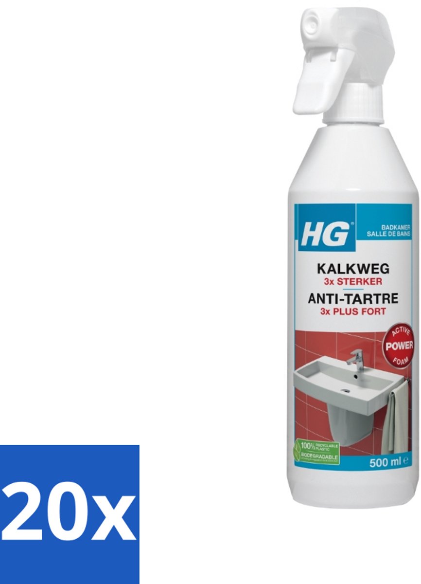 20 x HG Kalkweg Schuimspray 3x Sterker 500 ml - Kalkaanslag Verwijderen - Badkamer Reinigen - Schuimspray - Kalk Weg - Schuimend Reinigen