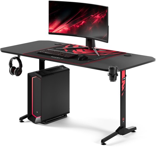 DIABLO CHAIRS - Groot Gaming Bureau 160cm + Beugels en Muismat - DIABLO X-MATE 1600 - Ideaal voor gaming en computerwerk - Zwart