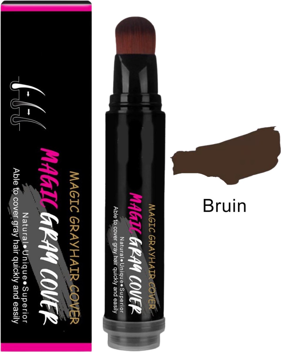 Magic Grey Cover (BRUIN) - grijze haren uitgroei bedekken - haarverf - uitgroei touch up bijwerken - uitgroei spray - tijdelijke haarverf - Haarstift - Hair color stick- grijze haren dekking- voor uitgroei grijze haren verven- bruin