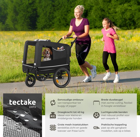Tectake Hondenfietskar 3-in-1 - Grijs - 40kg - Opvouwbaar - Fiets