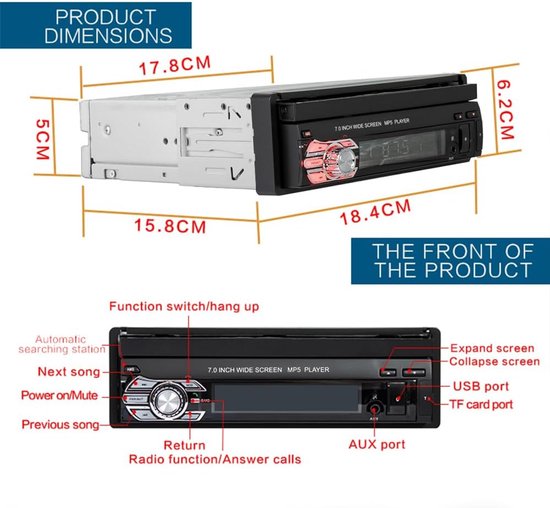1 Din CAMECHO Autoradio met Apple Carplay & Android Auto, 5,1 inch Single Din IPS Car Radio Touch Display met Bluetooth Mirror Link FM AUX-in EQ USB Opladen SWC Achteruitkijkcamera 1 Din CAMECHO Autoradio met Apple Carplay & Android Auto, 5,1 inch Single Din IPS Car Radio Touch Display met Bluetooth Mirror Link FM AUX-in EQ USB Opladen SWC Achteruitkijkcamera