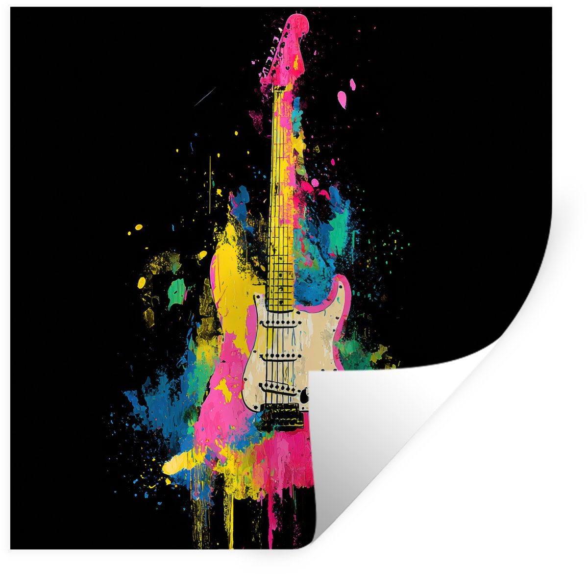Muurstickers - Sticker Folie - Gitaar - Kleurrijk - Verf - 30x30 cm - Plakfolie - Muurstic