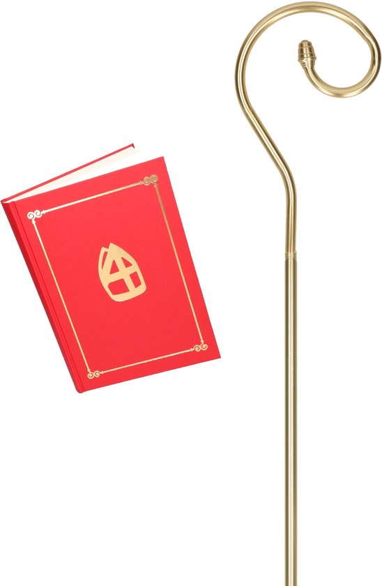Sinterklaas accessoire verkleed set - het grote boek - staf van Sinterklaas - goud - Pakjesavond