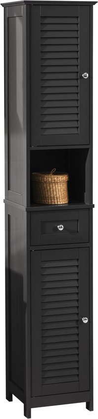 SoBuy Wastafelonderkast met Verstelbare Planken, Badkamerkast met Ventilerende Lameldeur, Badkamer Opbergmeubel, MDF, Wit Houtkleur, 60x58x35 cm, FRG237-WN