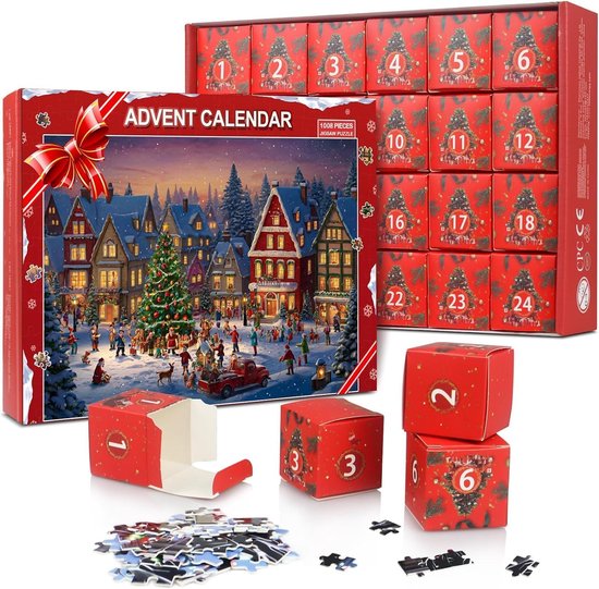 Calendrier De L'Avent Puzzle 1008 Pièces – 24 Boîtes – Père Noël – 52x75 Cm – Jeu De Noël Adulte Enfant