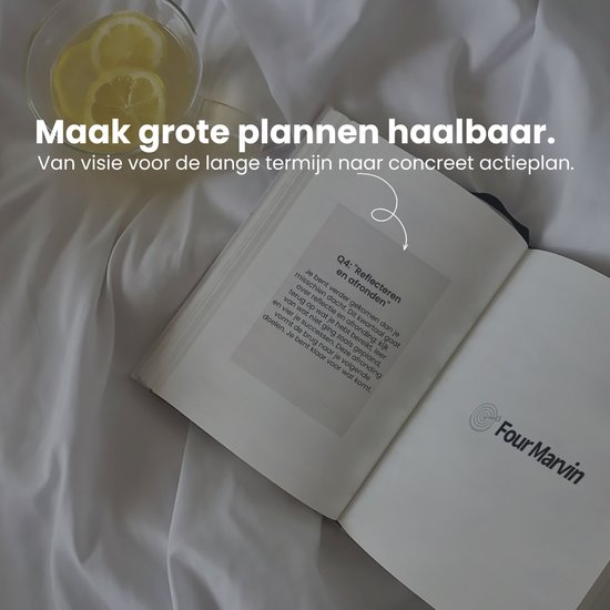Open notitieboek met tekst 'Maak grote plannen haalbaar'.