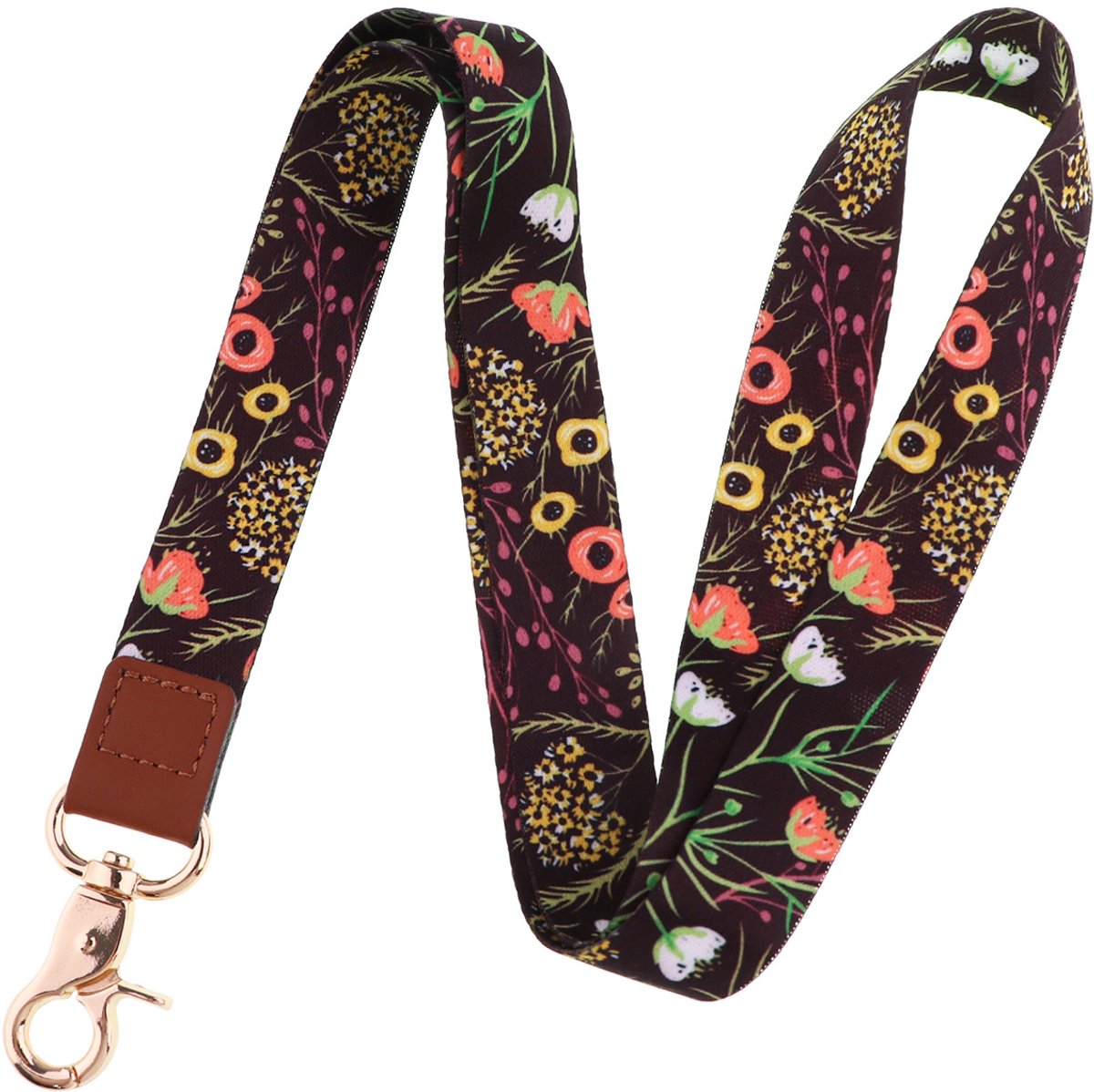 Keycords - sleutelhanger – sleutelkoord - Sleutels - Pashouder – Badgehouder - Lengte 48 cm - bruin flowers -LOUZIR