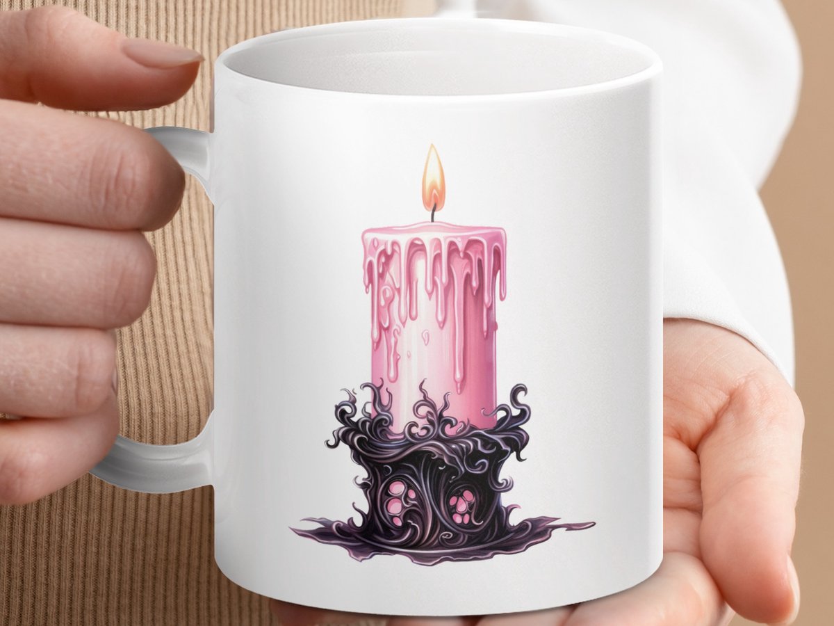 Mok roze kaars theemok, goth mok, spooky mok, dark romantiek cadeau, kaars mok
