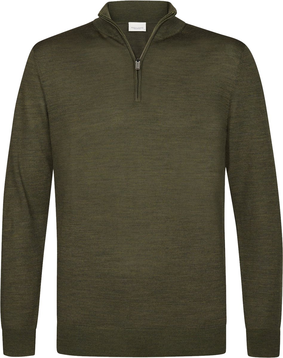 Profuomo Half Zip Pullover Merinowol Olijfgroen - Maat XL - Heren - Pullovers