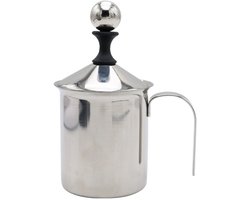 QTTVBTNA -400 ml Handmatige Melkopschuimer van Roestvrij Staal – Dubbel Rooster Melkkan voor Romige Melkschuim – Perfect voor Cappuccino, Latte Macchiato, Koffie & Desserts – Eenvoudig te Reinigen en Duurzaam