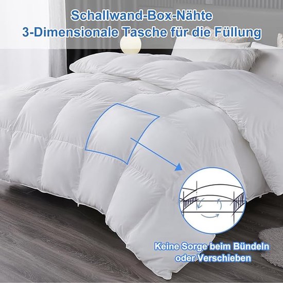 Couette Duvet & Plumes 200x200 Cm Toutes Saisons 1600 G - Certifiée Oeko-Tex RDS Chaleur Moyenne