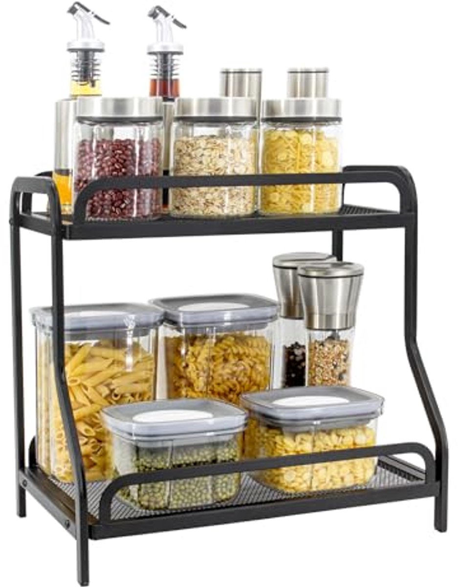2 Tier Badkamer Organizer - Multifunctionele Make-up en Keuken Opbergplank in Zwart