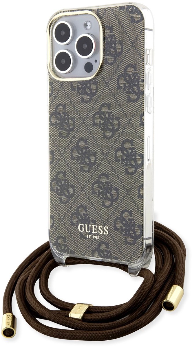 Guess 4G Printed Crossbody Back Case - Geschikt voor Apple iPhone 15 Pro Max (6.7") - Bruin