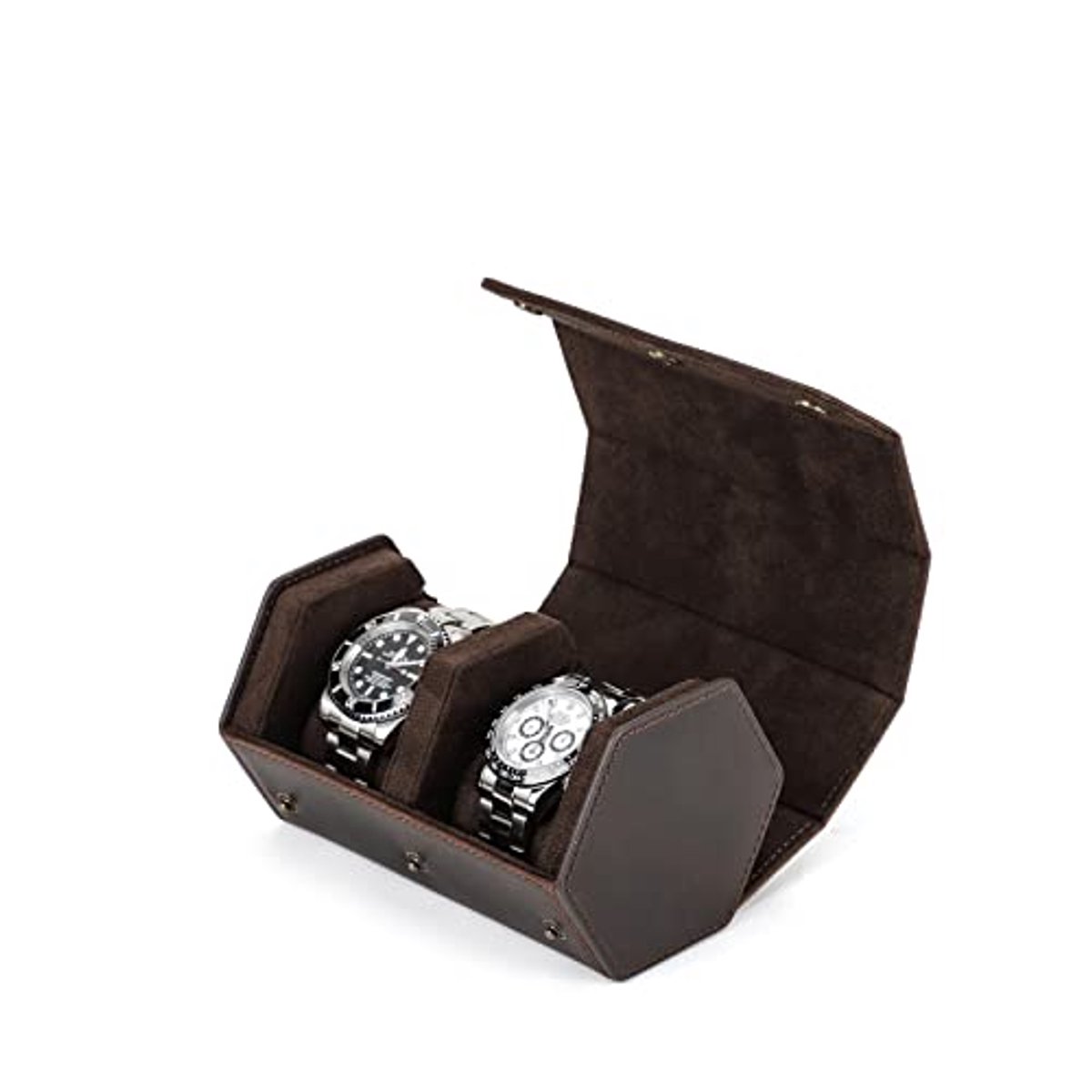 Leren Horloge Opbergbox voor 2 Horloges - Hexagonale Reiskoffer