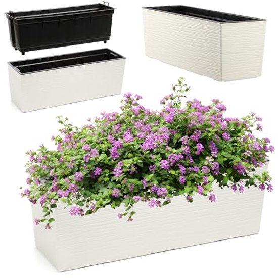 Pot de fleurs en plastique résistant pour balcon ou rebord de fenêtre - résistant aux intempéries et facile d'entretien - 18,5 x 56 cm