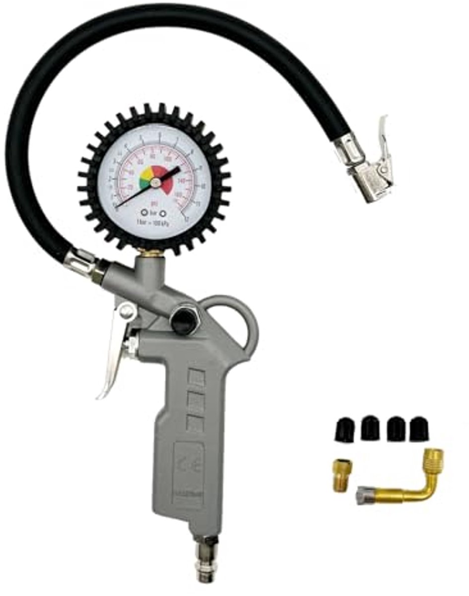 Bandenspanningsmeter met Nauwkeurige Meting van 0-12 Bar - Accessoire voor Compressoren en Bandenpompen
