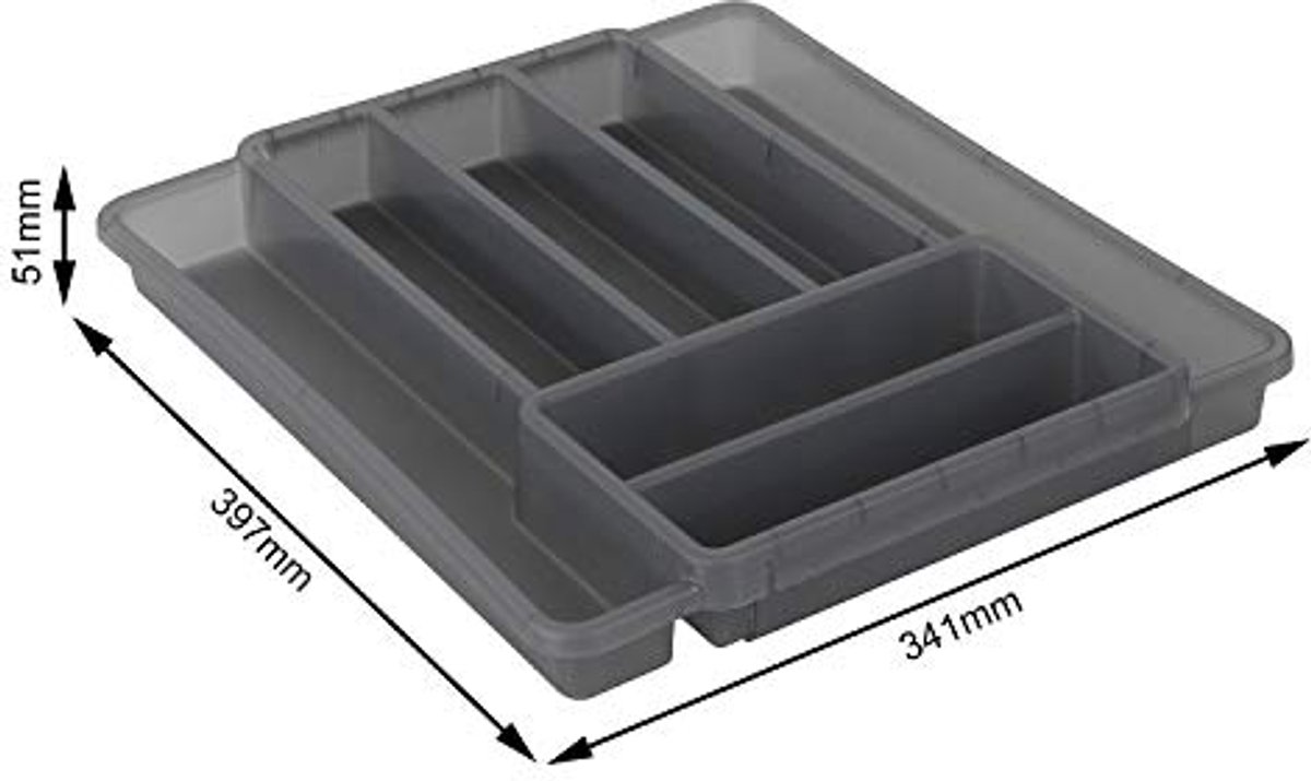 Bestekbak met 7 vakken - Kunststof (BPA-vrij), antraciet - 39.7 x 34.1 x 5.1 cm