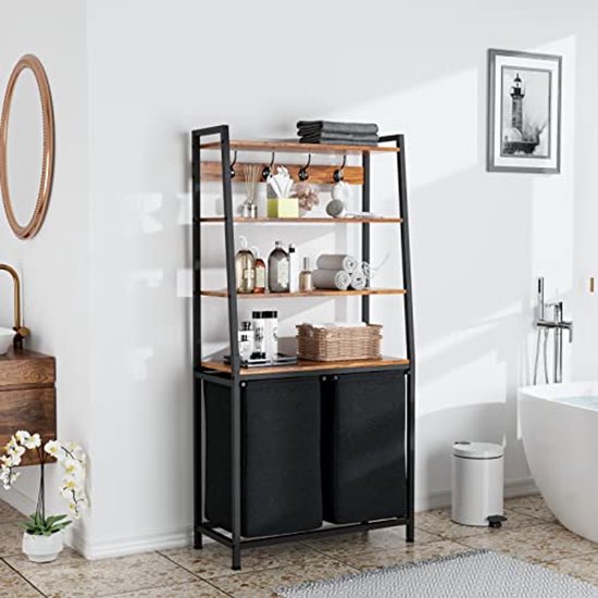 VEVOR 4-delige wassorteerder, grote wasmand met metalen frame en houten