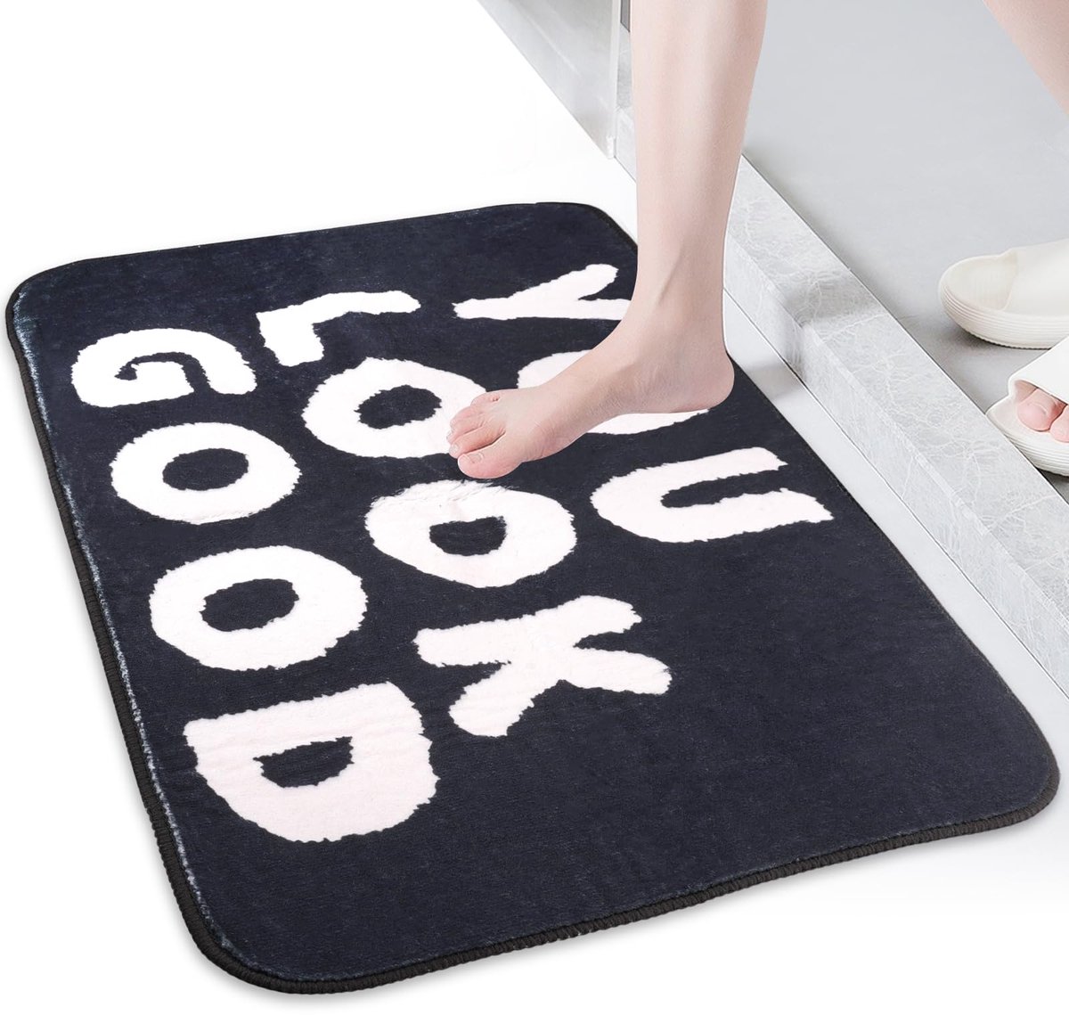 Azomor® Zwarte badmat van polyester met speels ontwerp en antislipfunctie