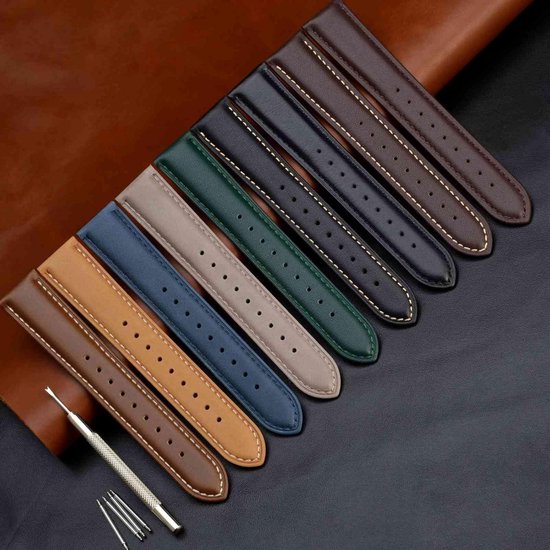 WOCCI 18mm Retro Lederen HorlogeBandje voor Mens en Vrouwen, Vervangend Bandje met Zwarte Gesp (Zwart