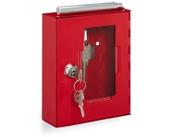 Doodadeals® Noodsleutelkastje met Slagpen – Sleutelkastje Glas – Rood Metaal – 15 x 12 x 4 cm – Inclusief Bevestigingsmateriaal