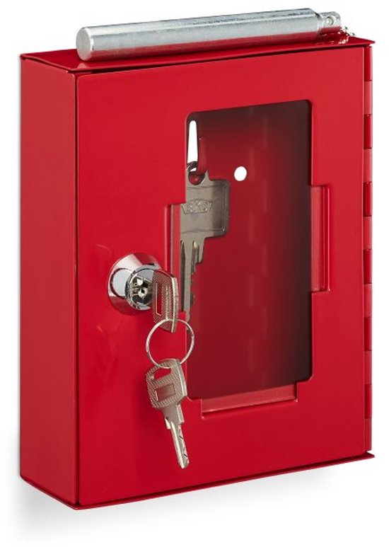 Doodadeals® Noodsleutelkastje met Slagpen – Sleutelkastje Glas – Rood Metaal – 15 x 12 x 4 cm – Inclusief Bevestigingsmateriaal