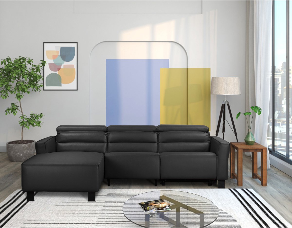 Notio Living Carpari-Hoekbank - Handmatige Relax - Zwart PU