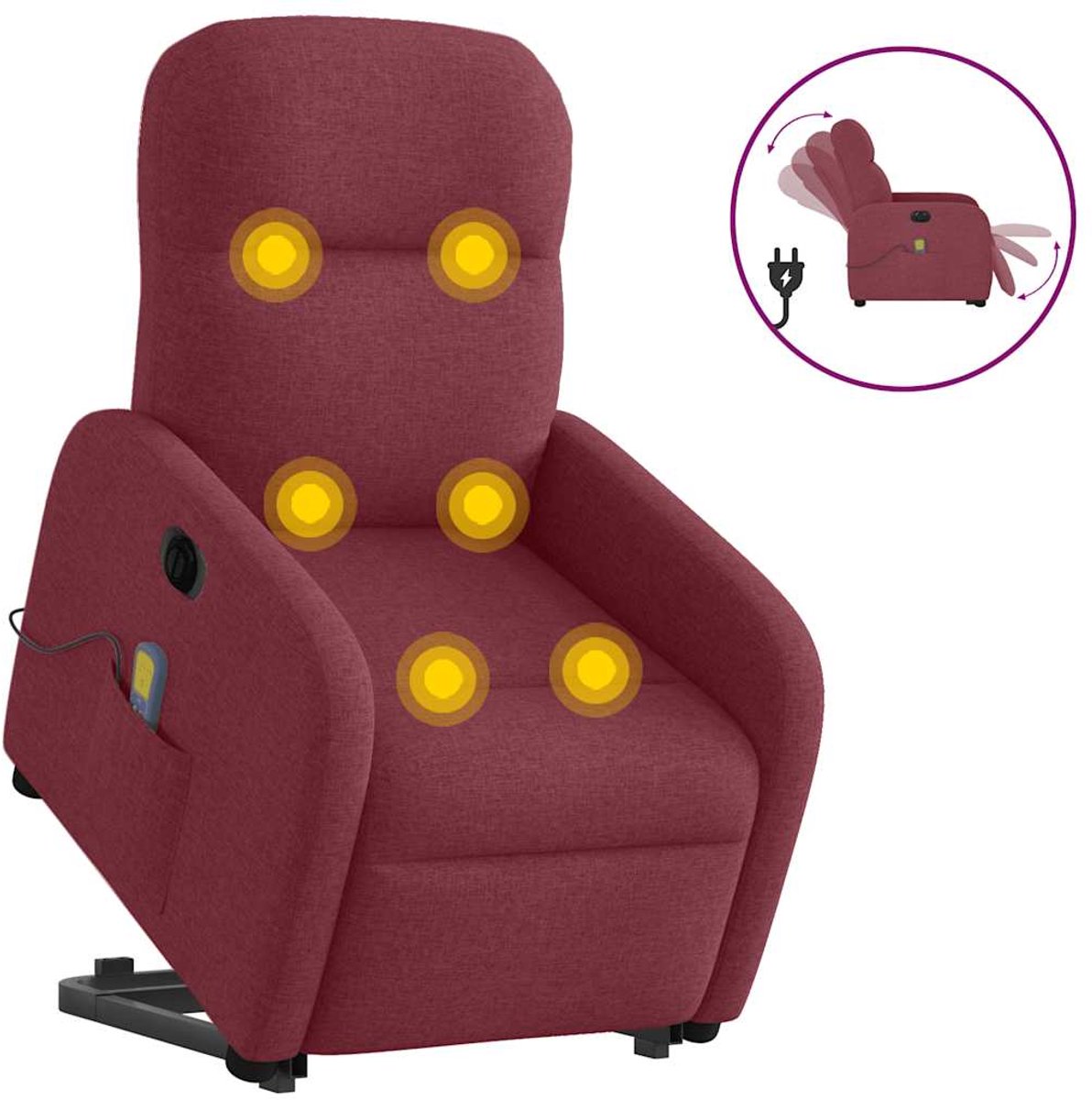 vidaXL Sta-op-massagestoel - elektrisch - verstelbaar - stof - wijnrood