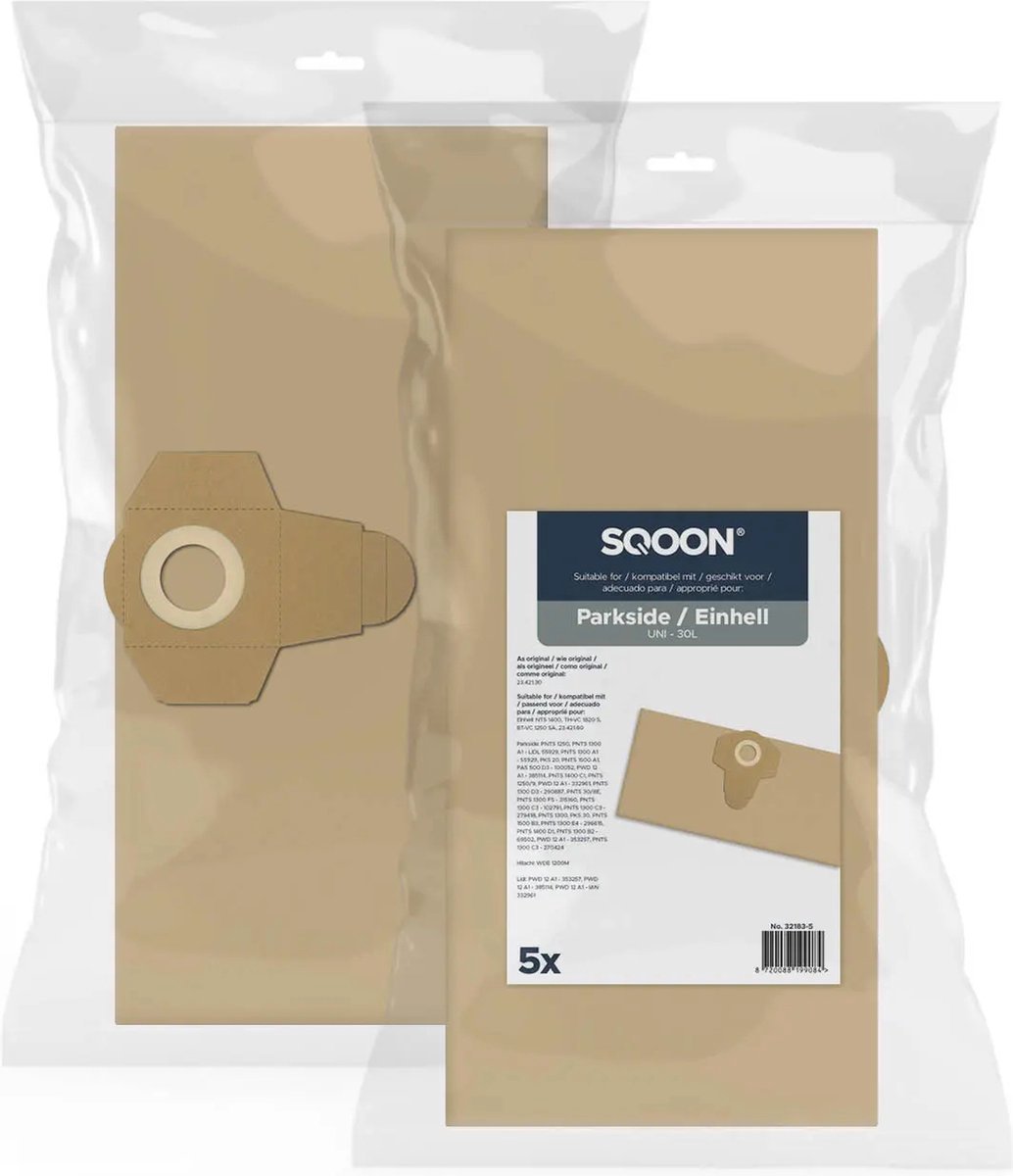 SQOON Stofzuigerzakken Geschikt voor Parkside / Einhell UNI20 – Vervangt Model 23.421.30 – 5 Stuks