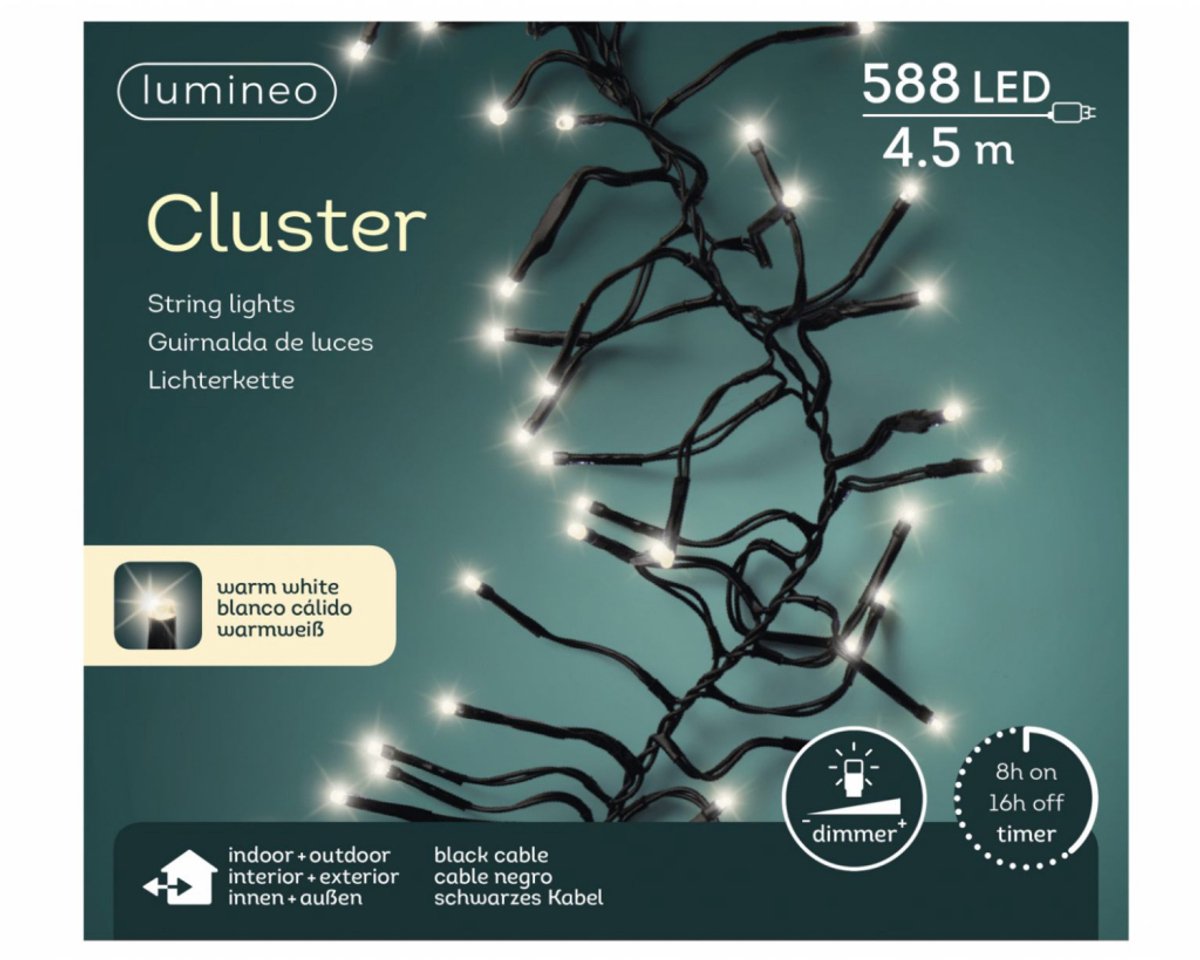 Lumineo Cluster In/Outdoor LED-Verlichtingsnoer 588 Lampjes 450 cm Warm Wit
