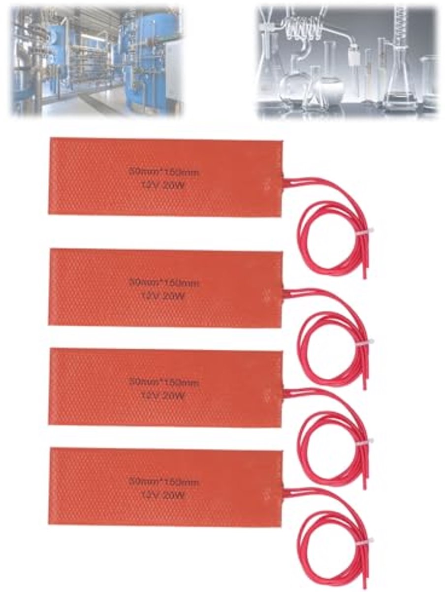 Silicone Verwarmingsmat 12V 20W - 4 Stuks - Flexibel en Snelle Verhitting 50x150mm