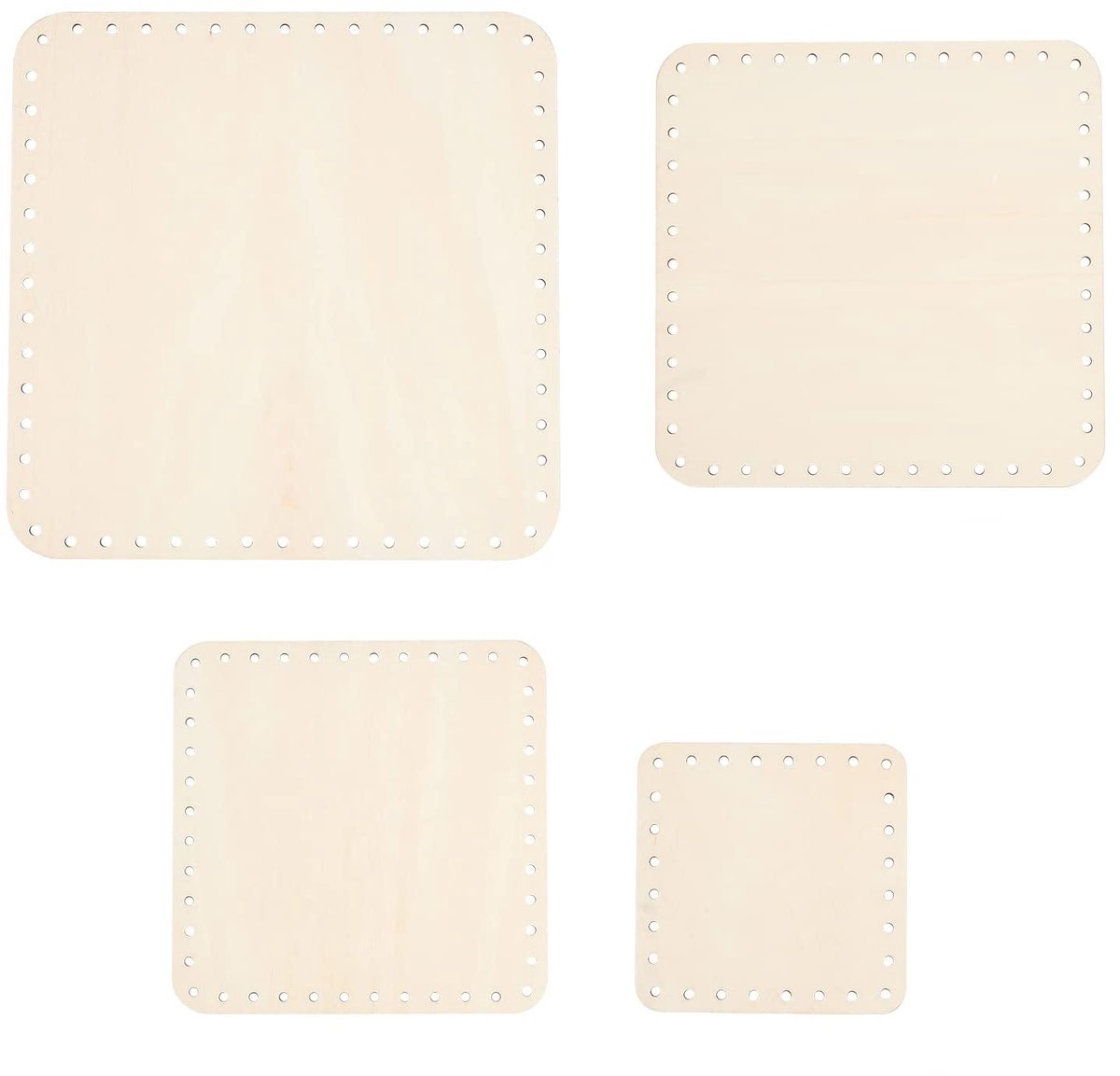 PandaHall 4pcs Rieten Mand Bodem - Houten Basis Set in 4 Maten met 3mm Gaten voor DIY Mand en Potloodhouder