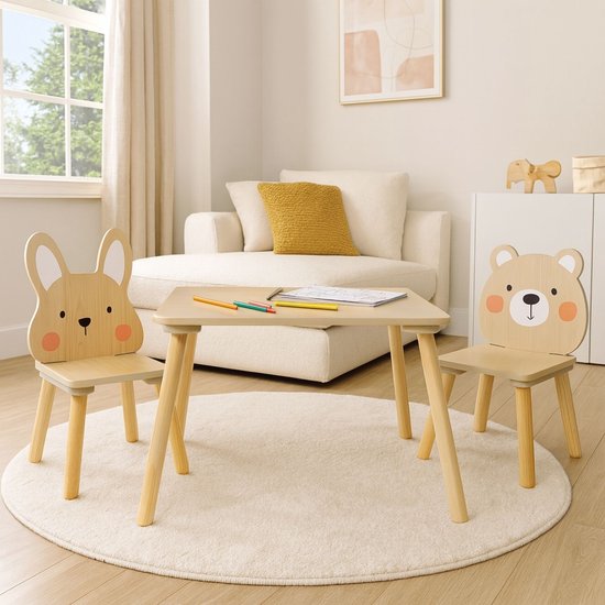 Maxx Kidz Kindertafel met 2 Stoeltjes - Speeltafel voor Kinderen - Ideaal als Tekentafel - Peuter Stoeltje met Tafel - Kindermeubels van Hout