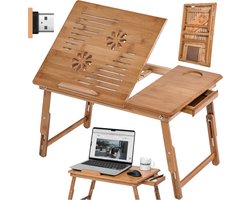 tectake® Laptoptafel - Notebooktafel voor Bed - Opklapbaar en In Hoogte Verstelbaar van Hout - Diverse Modellen - (55x35 cm met Ventilator | nr. 401655)