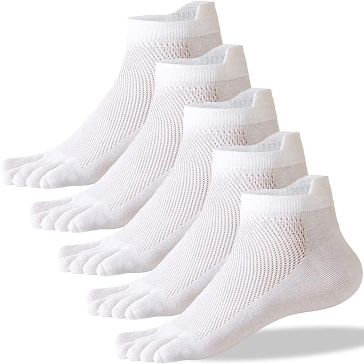 Heren sportsokken met 5 tenen - Socks - verpakking van 5 paar, ademend katoen, antibacterieel, ideaal voor hardlopen, sportschool en dagelijks gebruik, Sportsokken - maten EU 39-43 Wit - Cyslmuk®