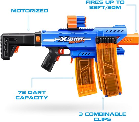 XSHOT Insanity Clip Mania - Gemotoriseerde Dart Blaster met 72