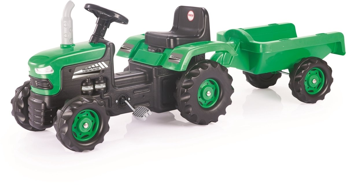 Dolu Traptractor Met Aanhanger & Claxon Groen/zwart