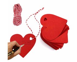101 stuks hartvormige cadeaulabels van kraftpapier met 10 meter touw, blanco labels voor bruiloft, Valentijnscadeaus en feestdecoratie, geschikt voor DIY projecten