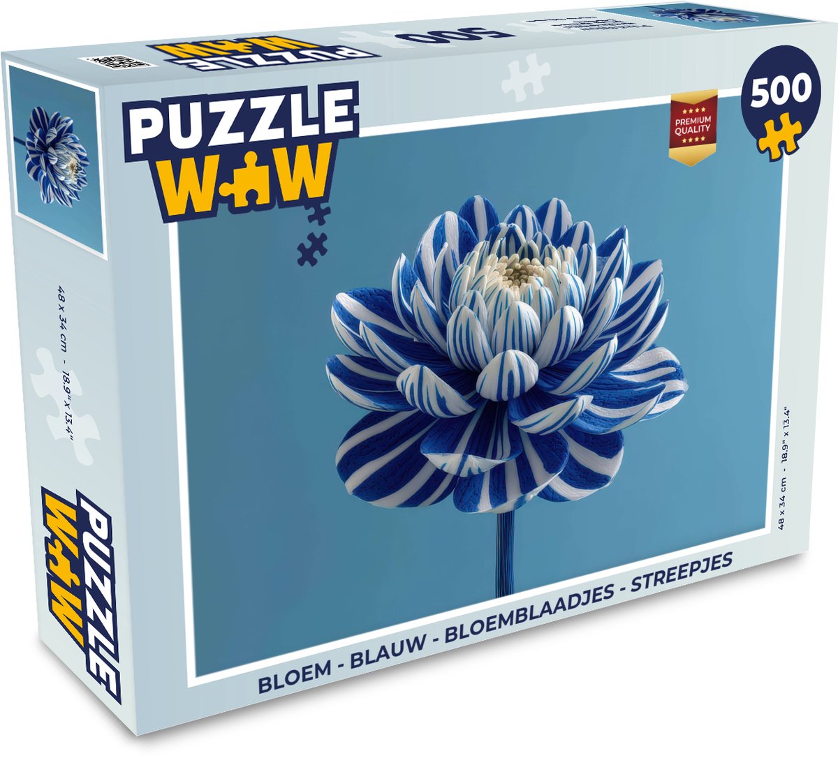 Puzzel Bloem - Blauw - Bloemblaadjes - Streepjes - Legpuzzel - Puzzel 500 stukjes